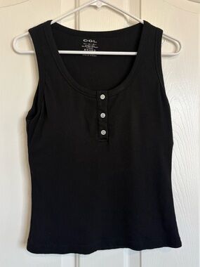 OGL Black Ribbed Henley-Style Brami Tank